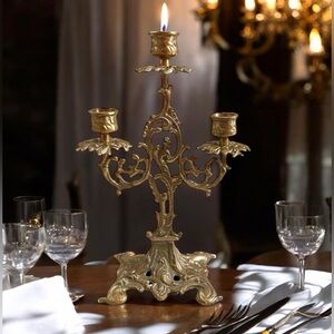 Made in Japan vintage solid brass 3 arm candlelabra candle holder